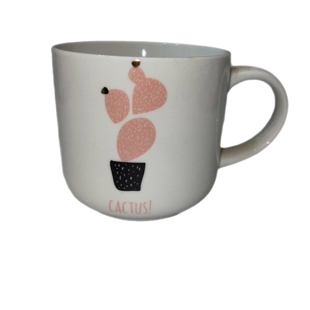 Vintage ECO Pink Cactus Large Coffee Mug Tea Cup White Succulent Garden Plants